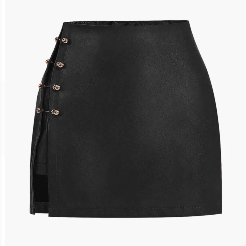 Size 3x Plus Size Faux Leather Skirt with Side Buckle Detail